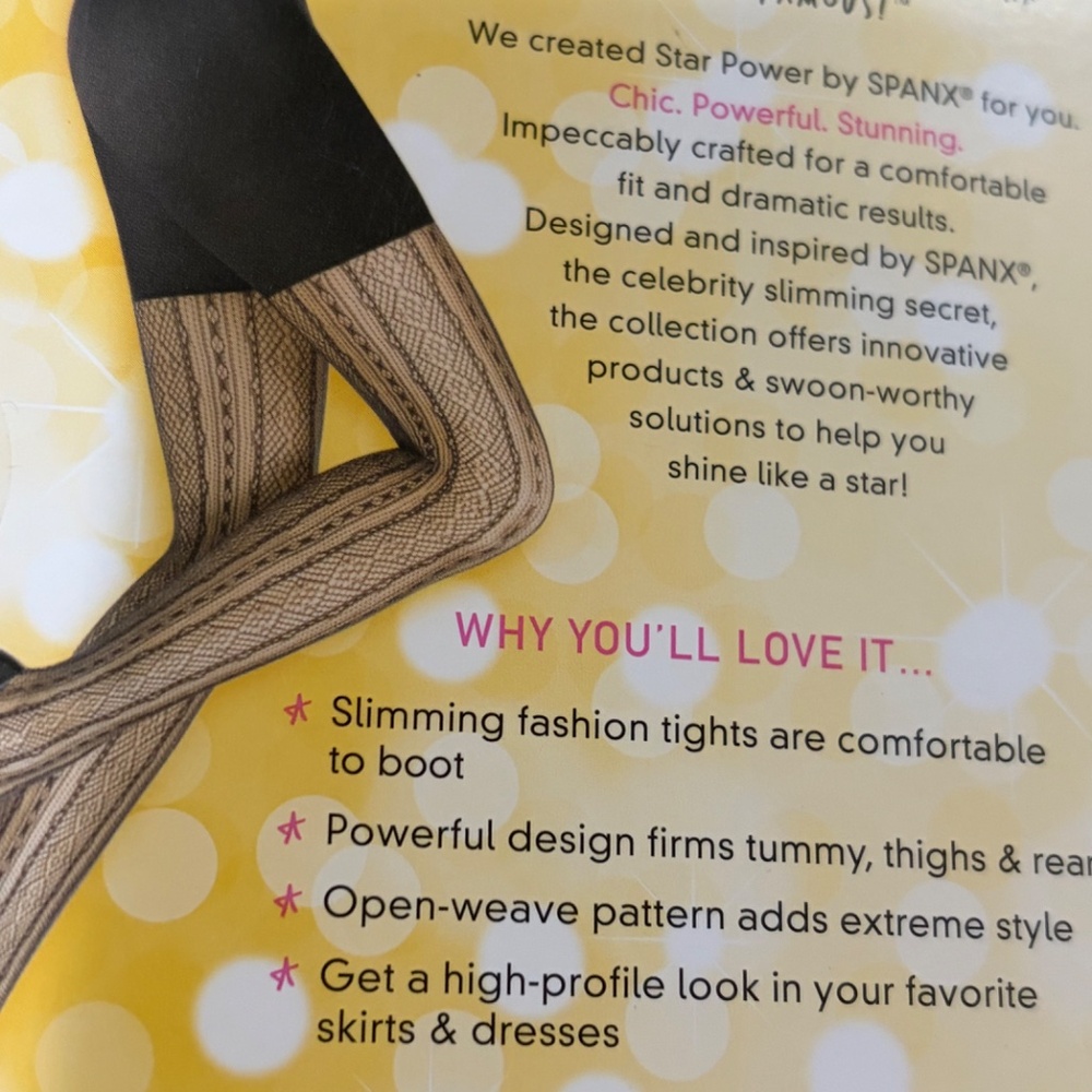 New Star Power By Spanx Patterned Shaping Tights Black Size C~ 140-180 lbs. NIP - Picture 3 of 5